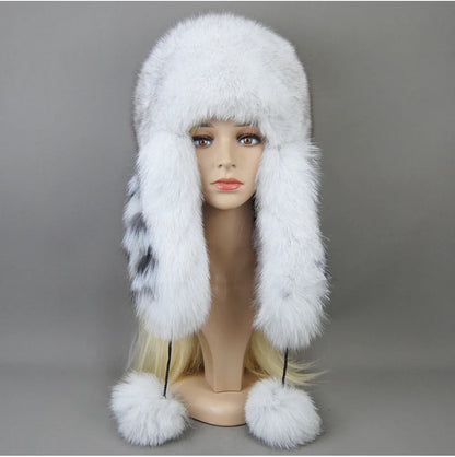 Hot Sale Lady Winter Warm Luxury 100% Natural Fox Fur Hat Fashion Fluffy Fox Fur Rex Rabbit Fur Caps Women Real Fur Bomber Hats