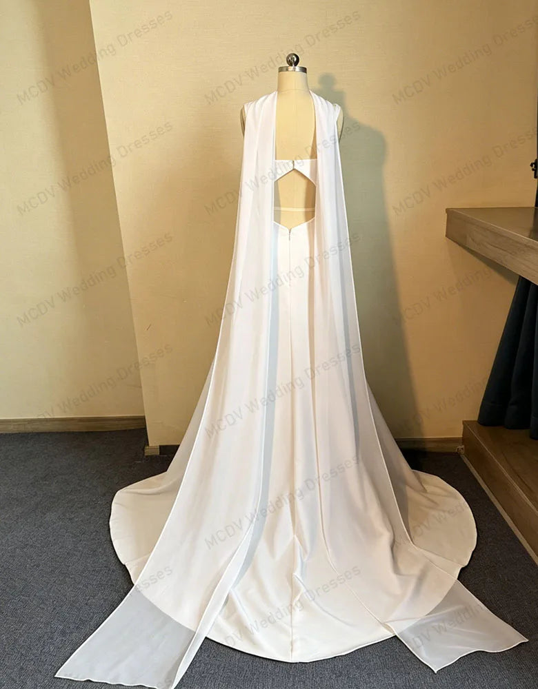 Civil Wedding Dress 2026 Square Collar Mermaid Backless Bride Gowns with Ribbons Sweep Train Vestido Noiva Customized