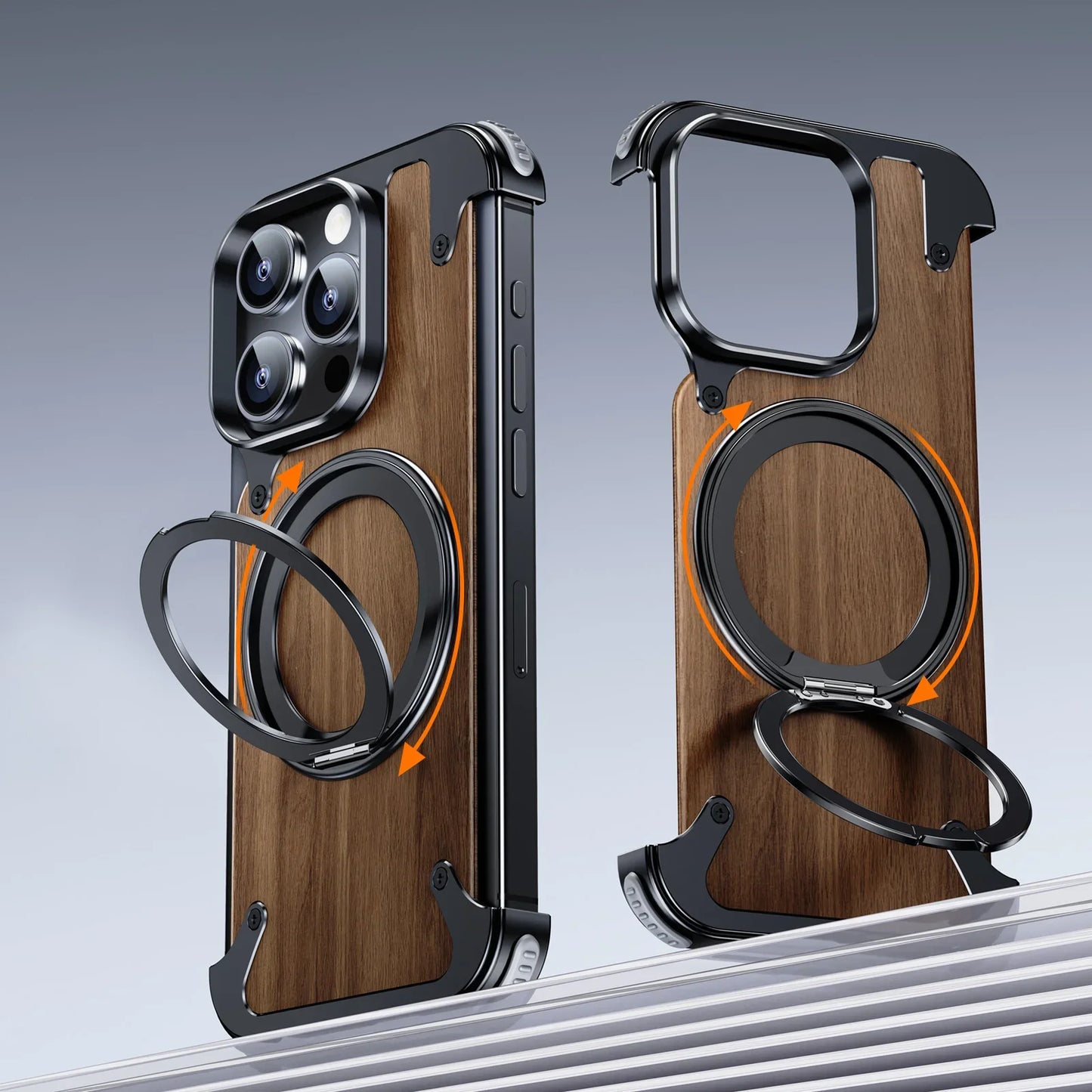 Natural Wood for iPhone 17 16 15 Pro Max Case Frameless with MagSafe Phone Stand Shockproof Protective iPhone 14 Pro Cover