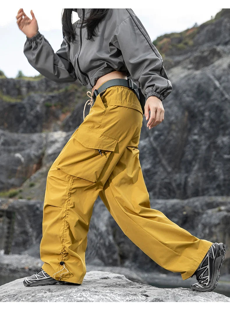 Autumn Hiking Pants Elastic Waist Outdoor Waterproof Camping Trousers Women Large Pocket Breathable Mountaineering Cargo Pants