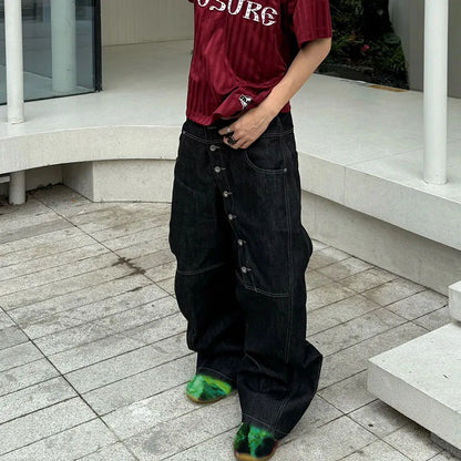 2 Piece Korean Retro Men'S Jeans Spring And Autumn Styles Loose Wide Leg Pants Casual Straight Leg Pants Floor Length Pants