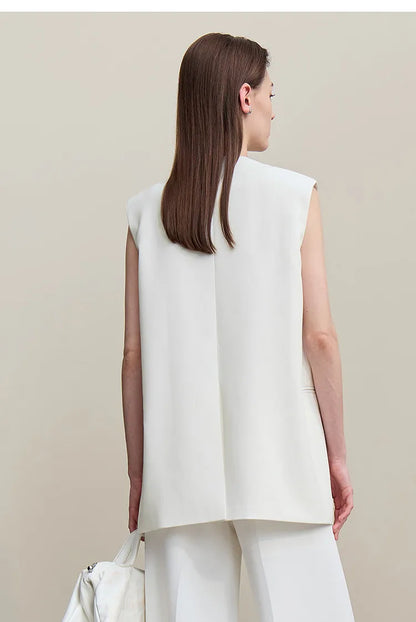 Women's Vest 2026 Autumn New Commuter V-Neck Padded Shoulders Vest Casual Sleeveless Women's Loose Mid-Length Top 12651034