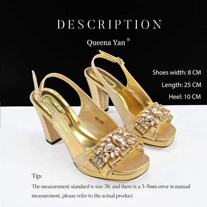 Spot goods Elegant Women Heels Shoes and Bag Set Decoration Rhinestones Women High Heels Shoes OL Bag And Shies