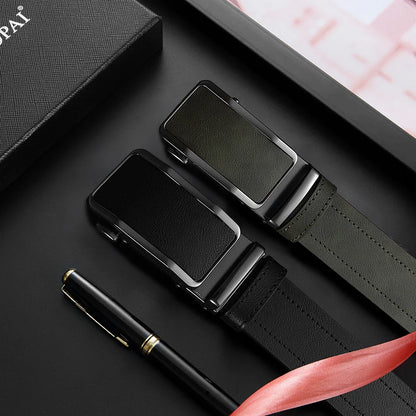 Men's Leather Belt Men's High-quality Business Belt Automatic Buckle Fashionable Ratchet Belt Can Be Adjusted Freely 2PCS