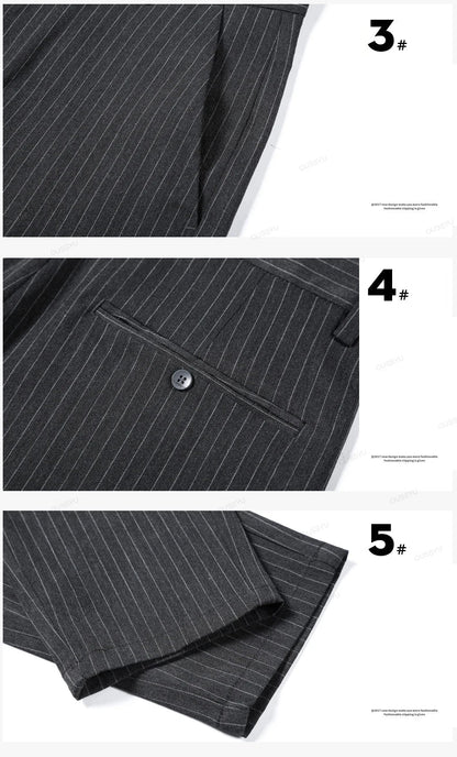 High Quality Brand Clothing Autumn Stripe Suit Pants Men Fashion Business Solid Color Office Slim Long Casual Trousers Male 28-3