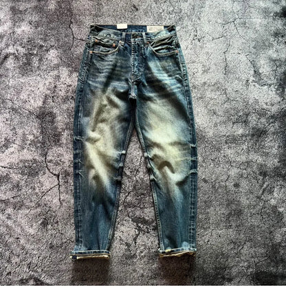 Heavyweight Heavy Washed Denim Jeans for Men Autumn Winter Vintage Selvedge Soft Loose Straight Pants 100% Cotton Y2k Youth Male