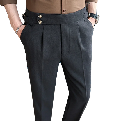 British Style Naples Men's High-end Linen Pants High Waist Straight Slim Fit Casual Trousers High Quality Solid Social Suit Pant