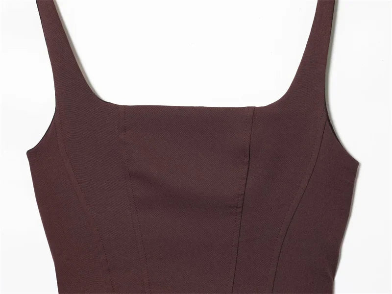 Women's Dress 2025 Autumn New Arrivals Reddish-Brown Spaghetti Strap Sexy Bodycon Mini Dress with Tie Details Stylish and Unique