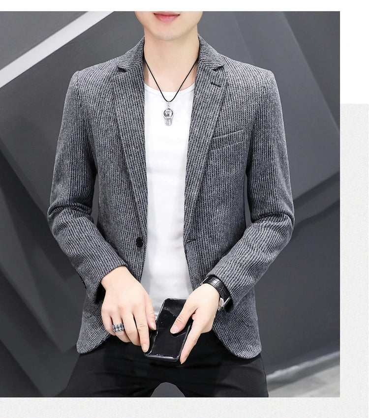 Blazer New Men's Fashion Business Vertical Strip Gentleman Slim Wool Shopping Outdoor Performance Wedding Banquet Casual Blazer