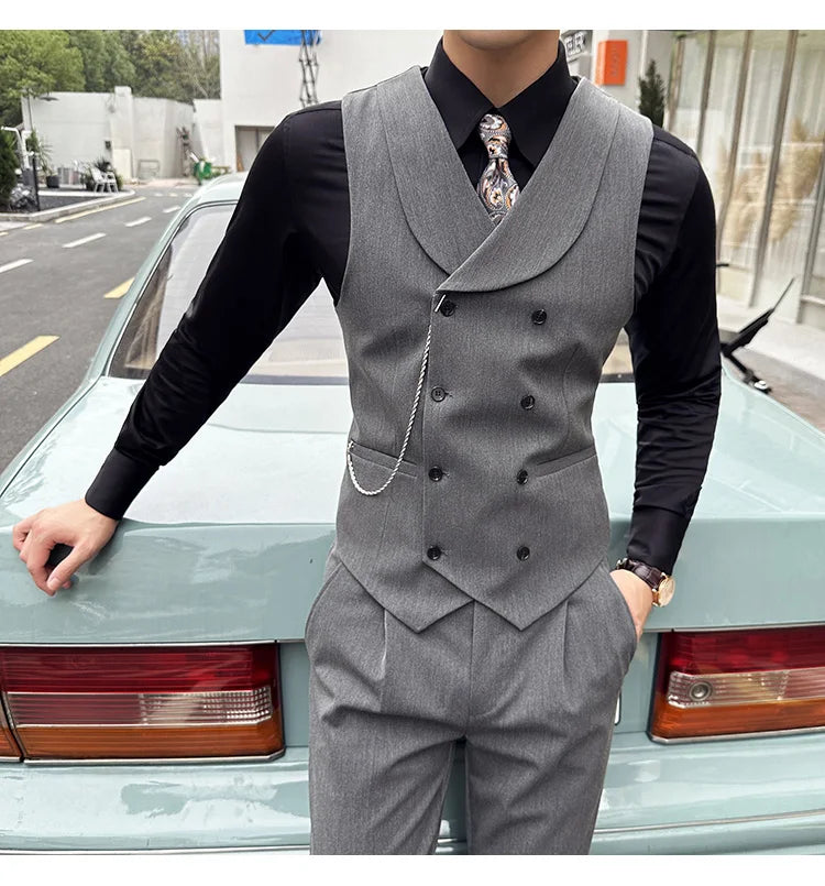 (1 Pcs Vest）2024 Latest Style Design Double Breasted Men Suit Vests Formal Groom Wedding Social Slim Fit Sleeveless Vest Coats