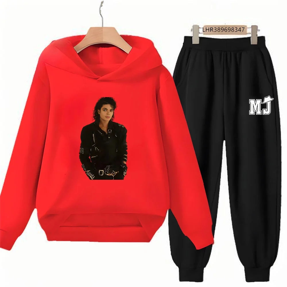 Children's Hoodie+Pants Suit Black 3-12 Years Girl Sweatshirt Sets Boys Pants Suits Michael Jackson Printing Autumn Clothing