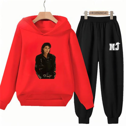 Children's Hoodie+Pants Suit Black 3-12 Years Girl Sweatshirt Sets Boys Pants Suits Michael Jackson Printing Autumn Clothing