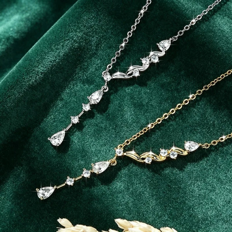 Marquise/Round/Rectangular Cut Moissanite Pendant Necklace For Women Three Stone Irregular Moissanite Diamond Necklace