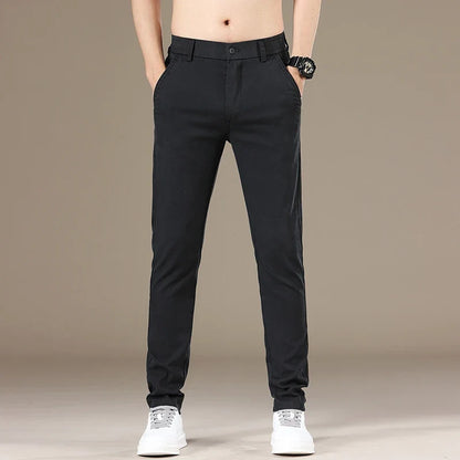 New Spring Summer Lyocell Fabric Mens Casual Pants Hight Quality Fashion Slim Business Trousers Brand Elastic Soft Pants