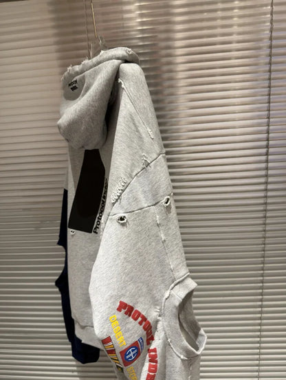 2026 Patchwork ARMY Vintage Damaged Cardigan Pullover Men Women Best Quality Hoodie