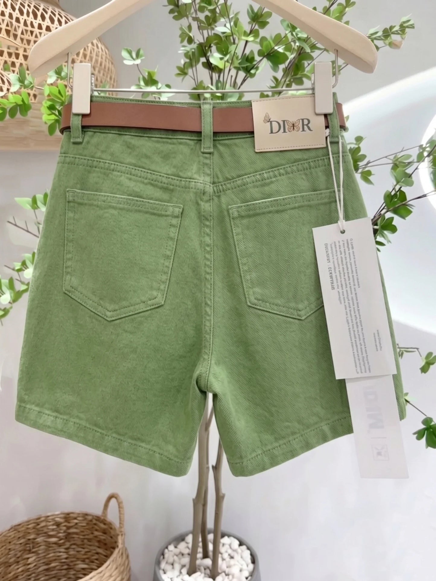 High Waist Wide Leg Jeans Green Matcha Women's Summer Loose Slimming Shorts Versatile Cotton Stretch Denim Casual High Waist