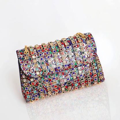 Multi-color Square Evening Bag Clutch Luxury Shoulder Bag Hand Armpit Chain Wedding Party Rhinestone Elegant Exquisite Handbag