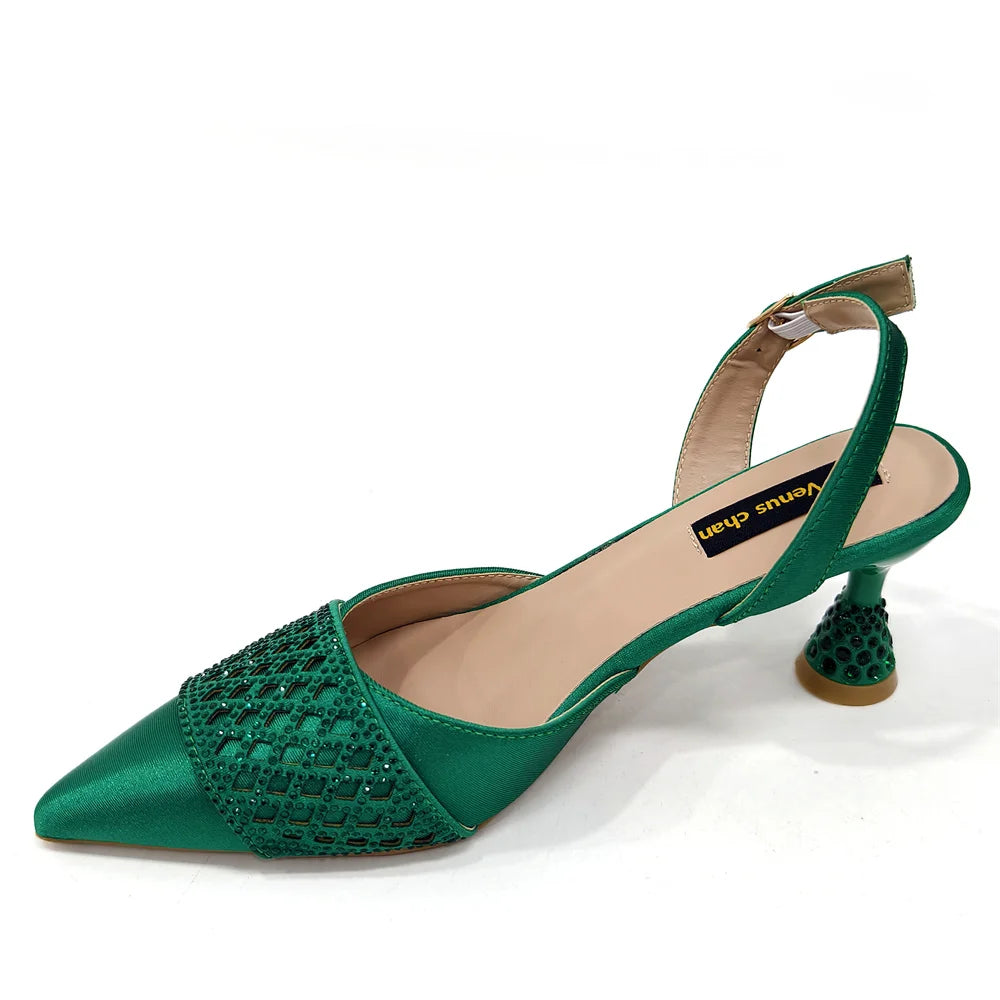 2025 New Summer Collection Stylish Italian Women’s Shoes and Bag Set in Gold Colour - Comfortable Mid Heels With Rhinestones