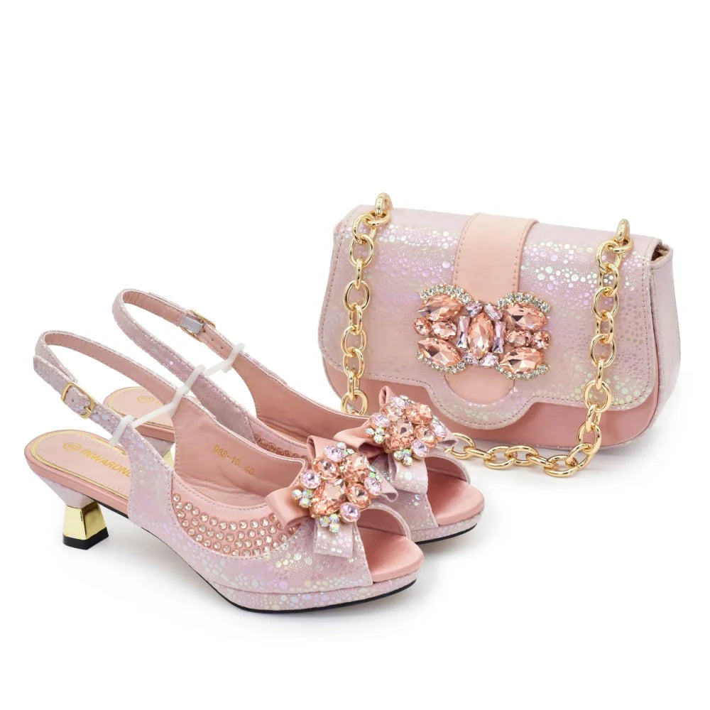 Latest Bride Shoes Designer Shoes and Bag Elegant Handbags and Medium Heel Shoes Beautiful Handmade Flowers for Wedding Party