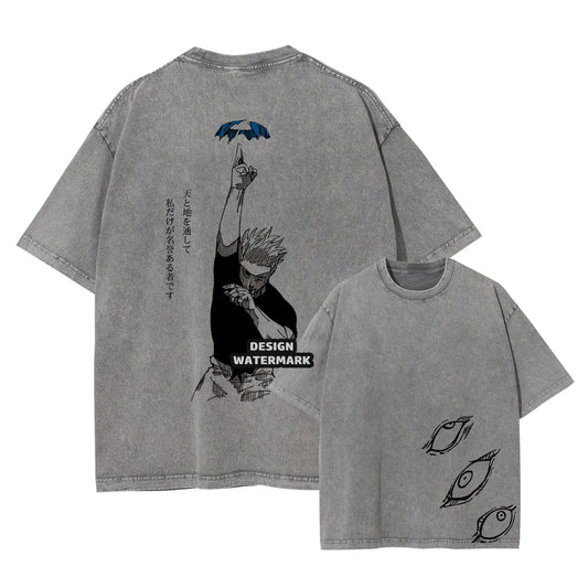 Anime J-Jujutsu K-Kaisen T Shirts Oversized Vintage Washed Gojo Satoru T-shirt Manga Fushiguro Toji Tops Tees Man 100% Cotton