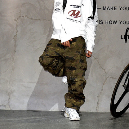 High Quality Vintage Multi-Pocket Camo Cargo Pants Mens Clothing High-End Fabric Tactical Baggy Pants Thick Casual Work Trousers