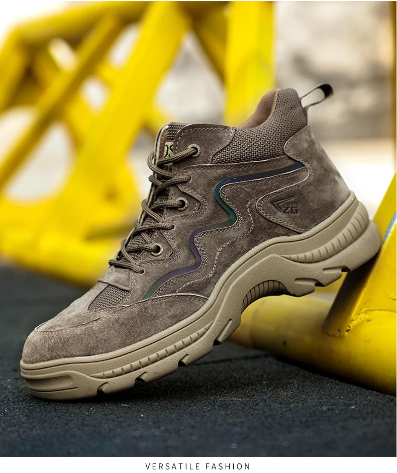 Reflective Strip Design Safety Work Shoes For Men Cow Suede Leather Indestructible Construction Boots Steel Toe Male Footwear