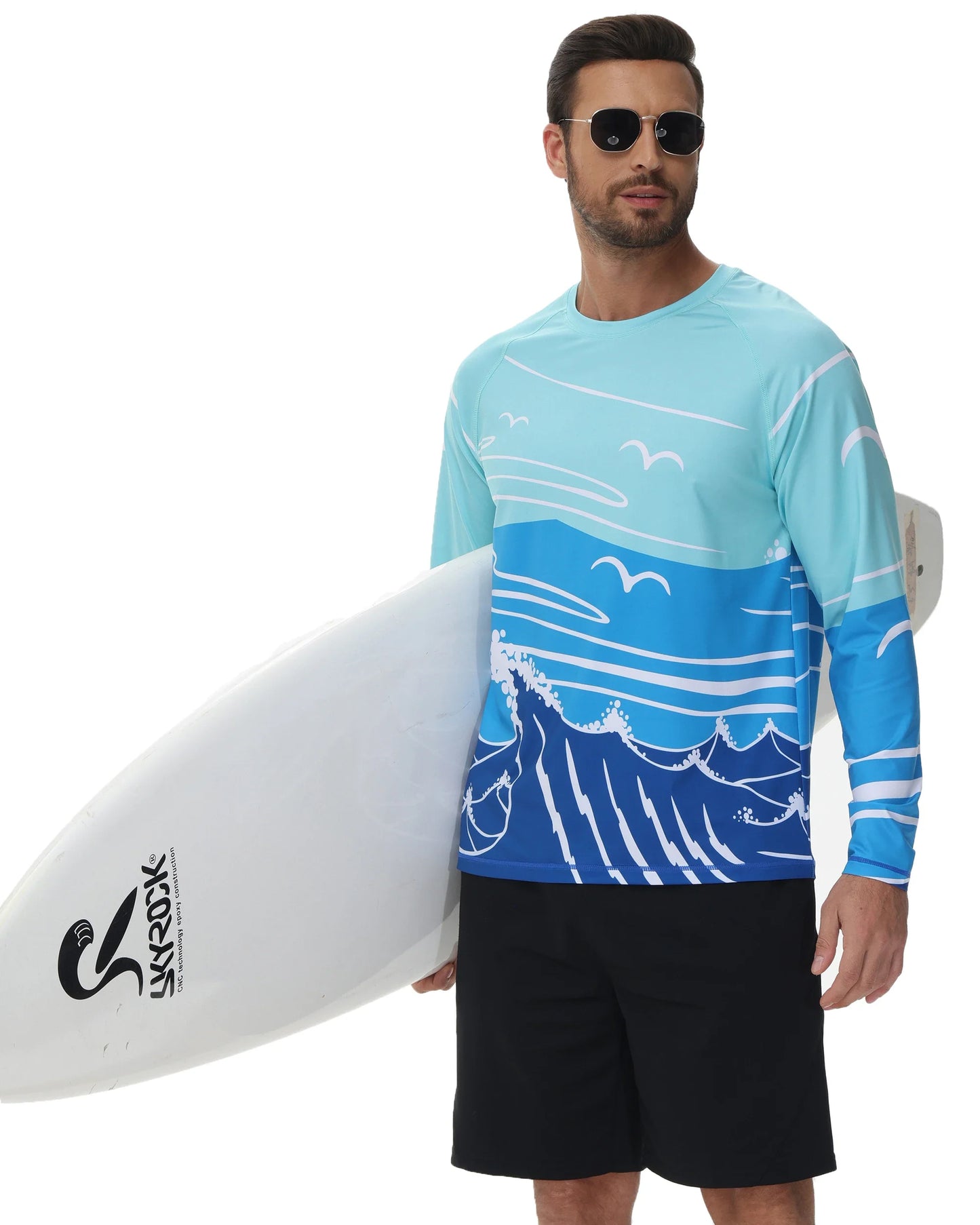 Men's Summer Fishing Shirt for Beach Vacation Swimming T-shirt, Quick-dry UPF 50+ Rash Guard Breathable Top for Board Sports