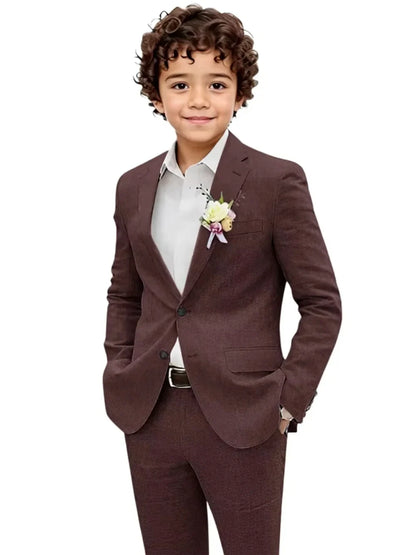 Summer Boys Linen Suit Set 2 Pieces Jacket Pants Beach Wedding Wear Notched Lapel Kids Handsome Tuxedo For Birthday Party 2-20T