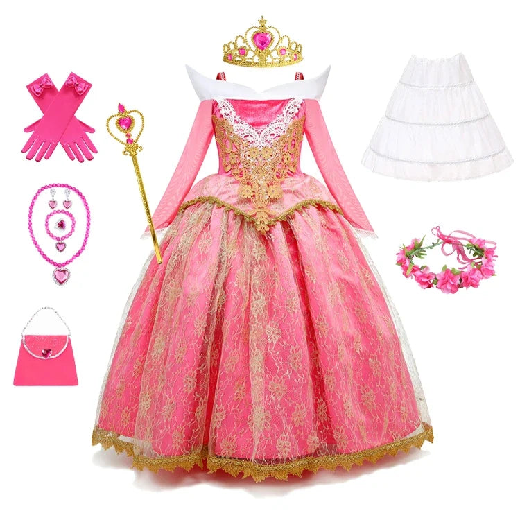 Girls Sleeping Beauty Aurora Princess Halloween Cosplay Dress Off Shoulder Kids Gift Carnival Party Fancy Princess Clothing