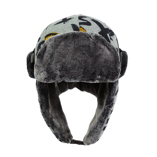 Letter Graffiti Unisex Warm Mens Women Trapper Cap Aviator Trooper Earflap Winter Flaps Ski Hat Bomber Hats Russian Fur Ski Hat