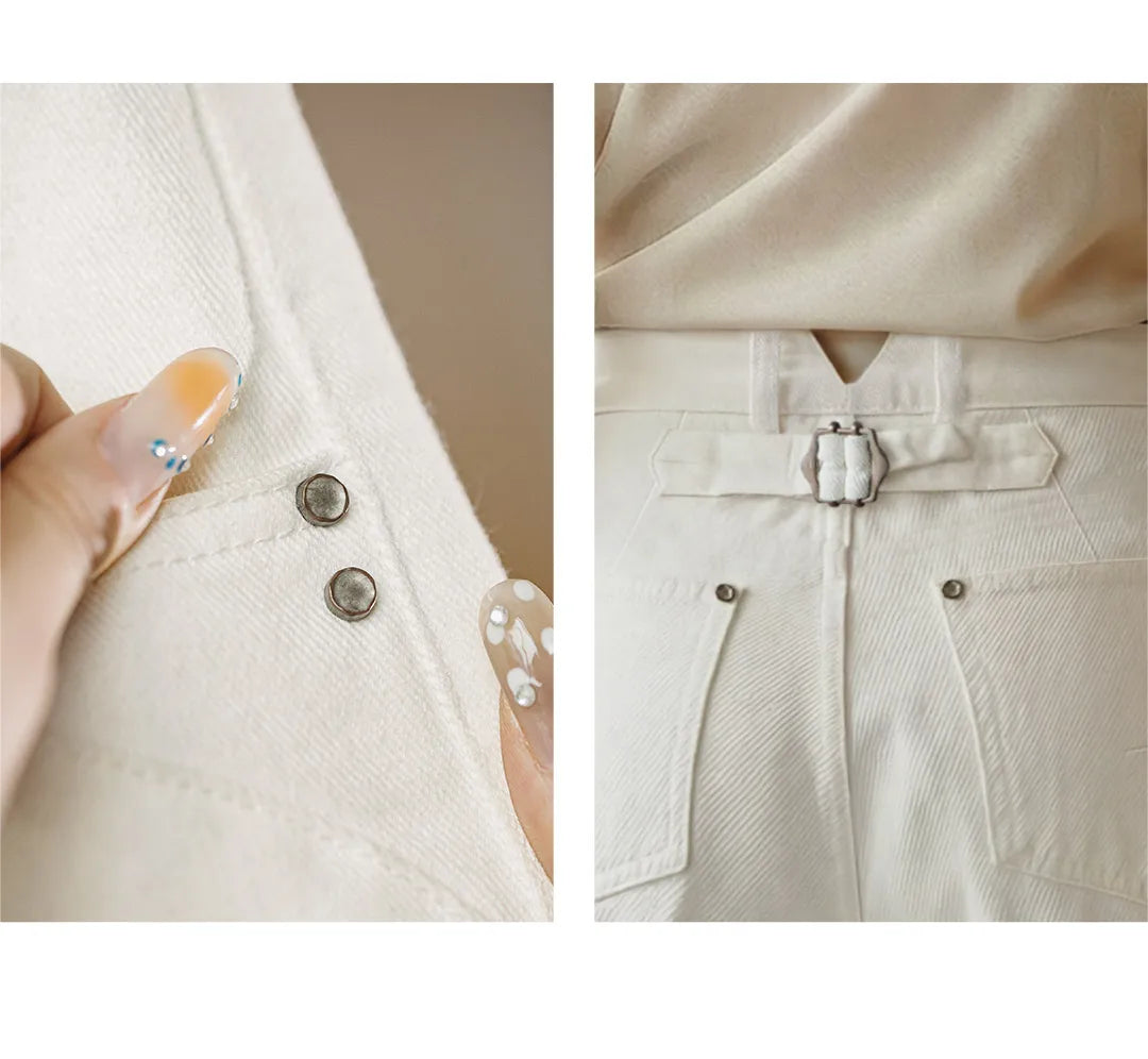 Women's Vintage High Waist Straight Leg Wide Leg Cotton Denim Jeans White Heavyweight Casual Pants For Spring Fall