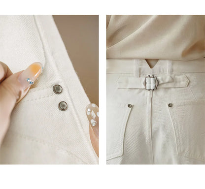 Women's Vintage High Waist Straight Leg Wide Leg Cotton Denim Jeans White Heavyweight Casual Pants For Spring Fall