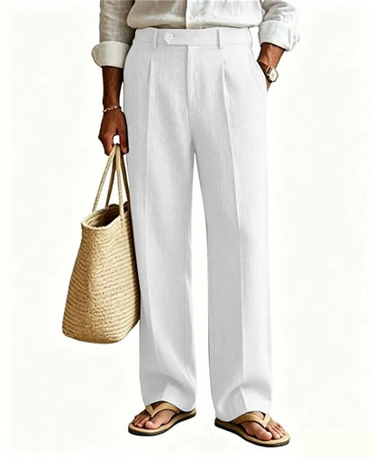 Mens Linen Casual Dress Pants Old Money Pleated Wide Leg Baggy Vintage Relaxed Fit Slacks Work Office Trousers