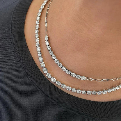 East West Set Oval Cut Moissanite  Tennis Necklace with Certificate S925 Silver 0.3/0.5carat Diamond Riviera Choker for Women