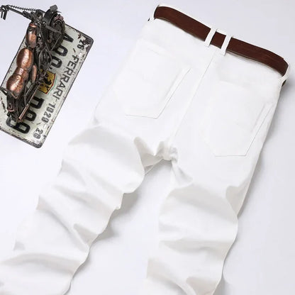 White Jeans Men's Fashion Straight Elastic Cotton Denim Pants Spring Autumn All-match Business Casual Trousers Male Clothes