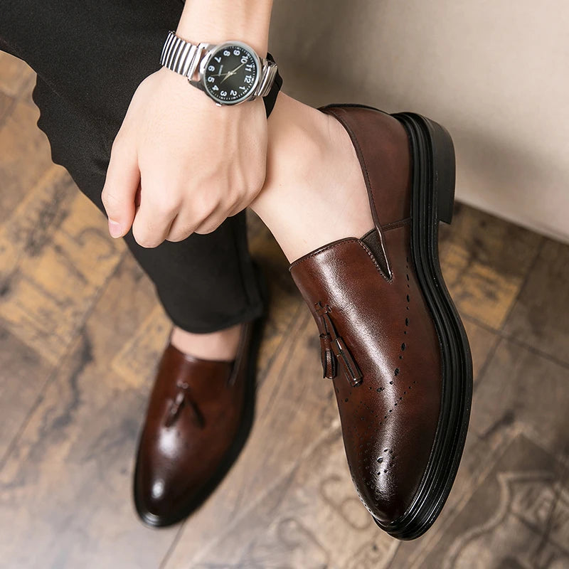 Brand Mens Leather Office Flats Wedding Banquet Luxury Loafers Comfortable Designer Oxfords Business Formal Korean Shoes for Men