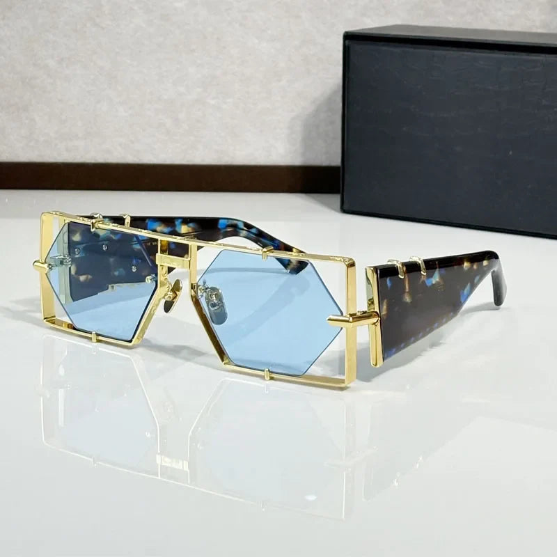 Hexagon 004 Desinger Brand Sunglasses Men Women Metal Thick Acetate Luxury Square Classical Outdoor Solar Shades UV400 with Case