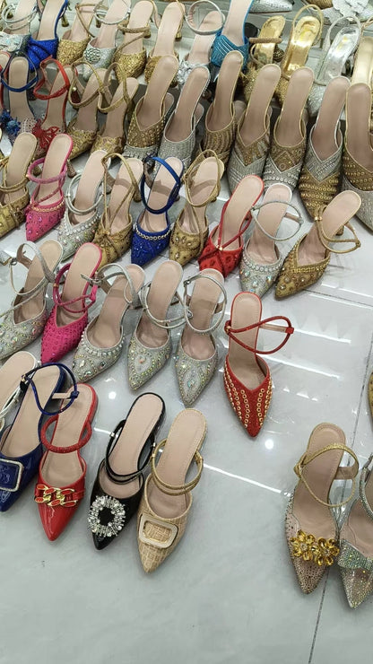 Women's Clutch Bag and Shoes Fairy Diamond High Heels Stylish Dress Shoes Pointed Toe Stiletto Heels Elegant Party Wedding Shoes