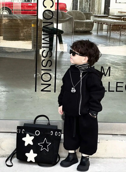 2 Pcs Hooded Set New Kid Clothing 2026 Autumn Winter Korean Boy Fleece Lining Thick Girl Fashion Sports Zipper Cotton Outfits