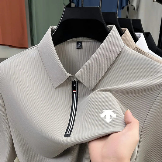 Original Men's Print Lapel Polo Shirt High Quality Half Zip Short Sleeved Solid Color Summer T-shirt Business Casual Men's Wear