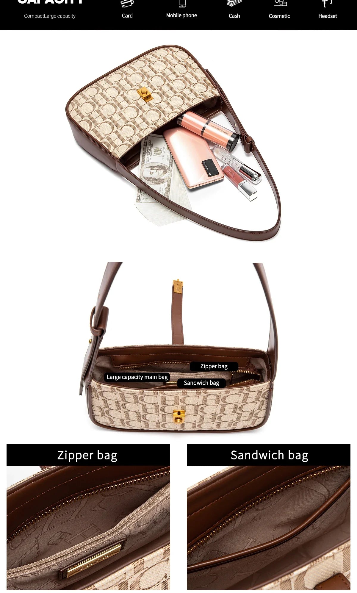 Women's Party Multi Functional Occasion Handbag Fashionable Classic Retro New Luxury Letter Design Handbag