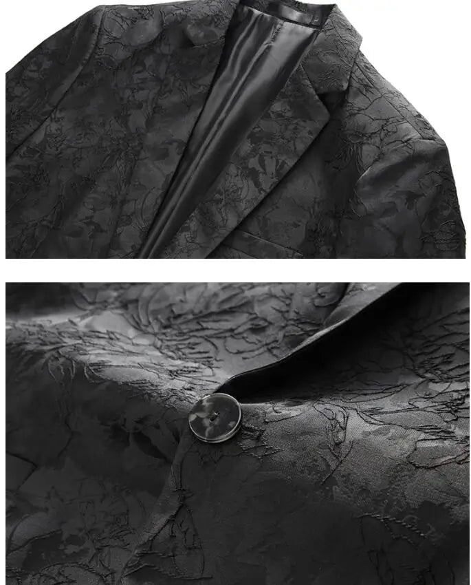Classic Black Jacquard Suit Male Business Casual Coat Fashion Men Wedding Party Tuxedo Dress Blazers Slim Fit Tops