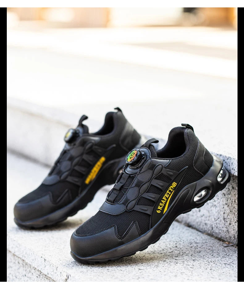 Men Rotating Button Safety Shoes Steel Toe Work Sneakers Indestructible Shoes Puncture-Proof Work Boots Air Cushion Safety Shoes