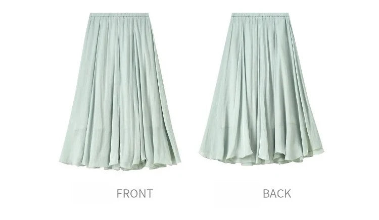 Women's Gray Elegant Skirt 2026 Summer Elastic Waist Sheen Flowy A Line Long Skirt for Woman Ladies Clothes 162QG4909
