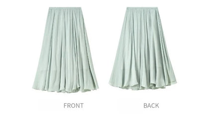 Women's Gray Elegant Skirt 2026 Summer Elastic Waist Sheen Flowy A Line Long Skirt for Woman Ladies Clothes 162QG4909