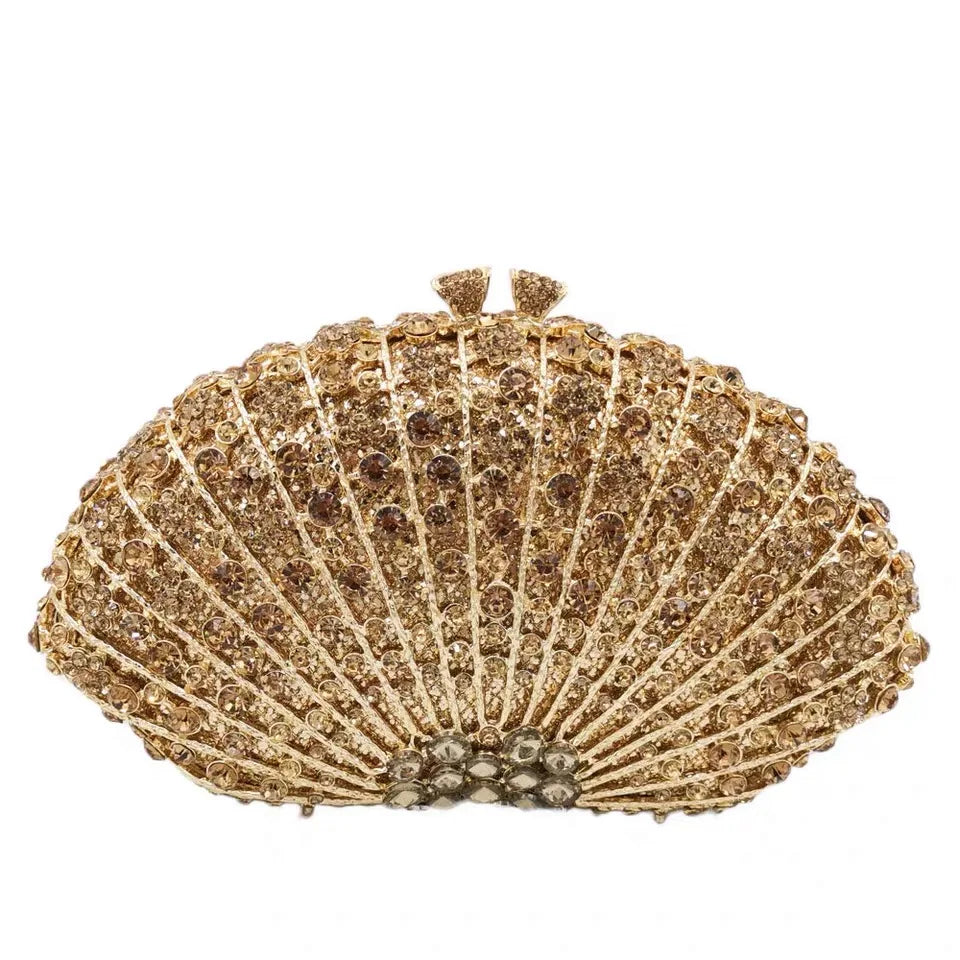 High Quality Elegant Exquisite Fan Shaped Ladies Evening Clutch Bag Banquet Chain Shoulder Bag