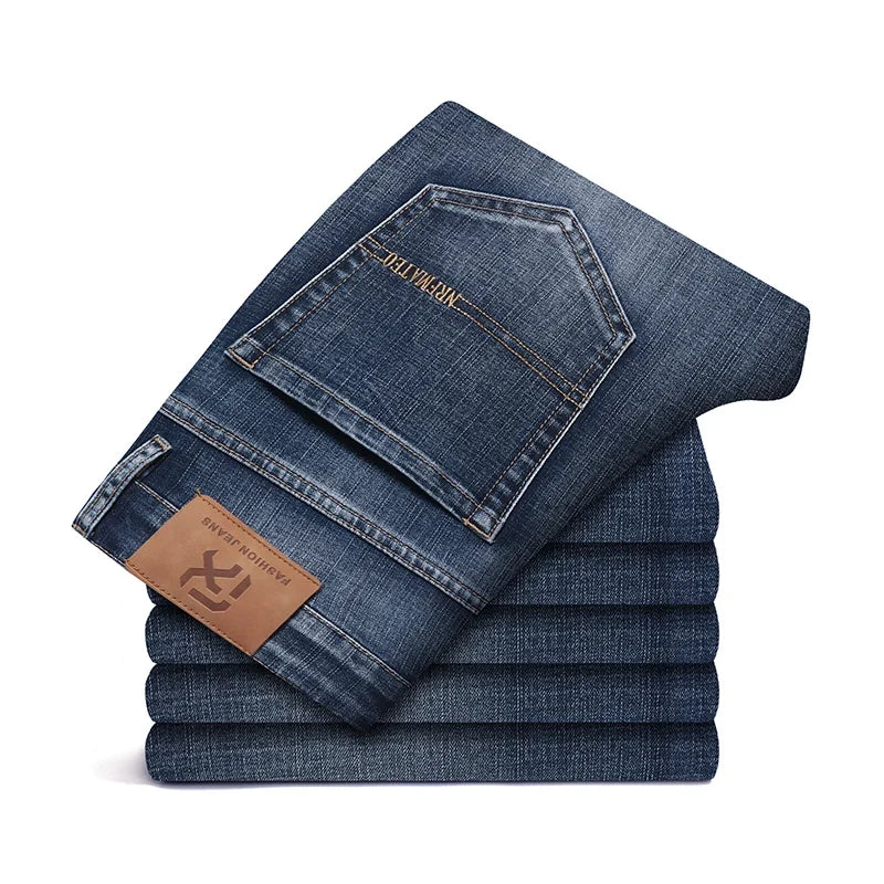 2026 New Autumn Men's Blue Straight-leg Jeans Business Casual Cotton Stretch Denim Pants Male Brand Plus Size 40 42 44