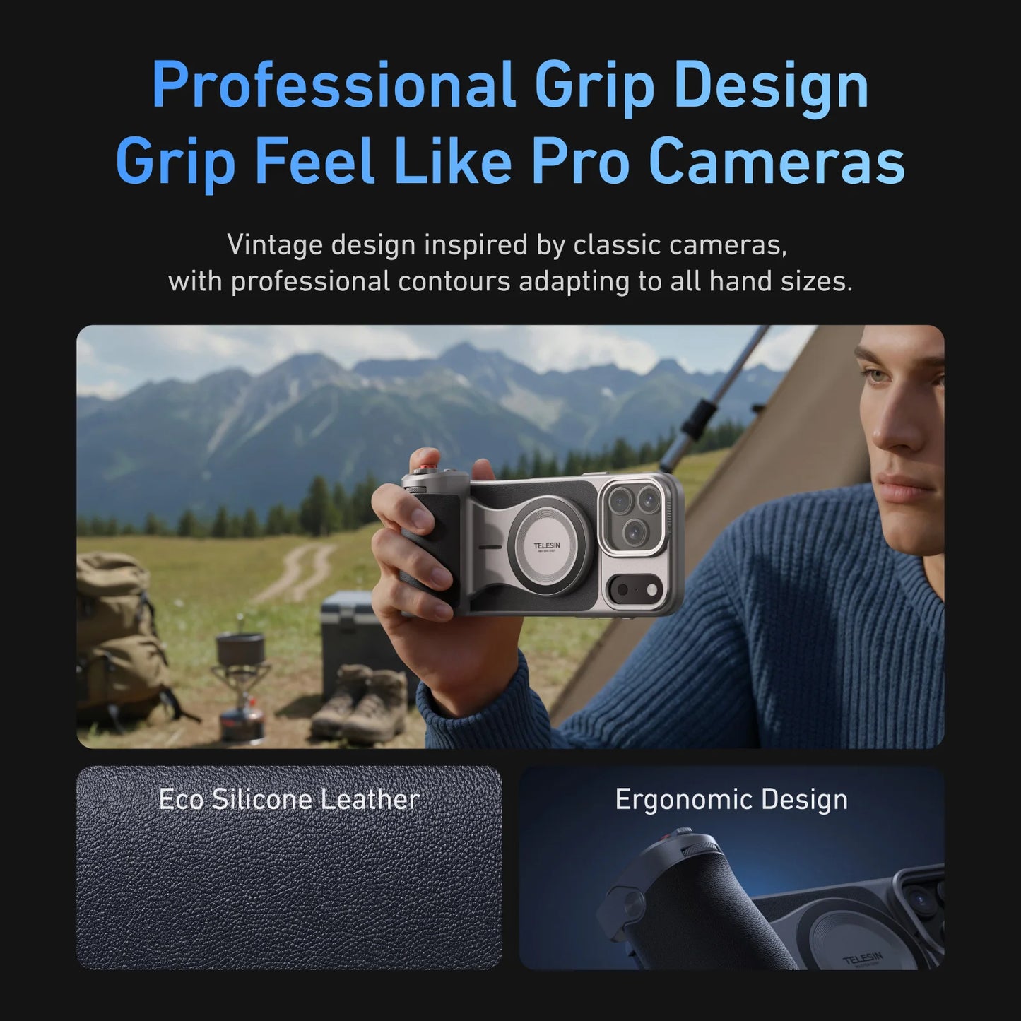 مجموعة TELESIN Magnetic Master Grip لهاتف iPhone 17 Pro ProMax، قبضة كاميرا الهاتف، مجموعة قياسية، حافظة تبريد الجرافين، حامل المقبض