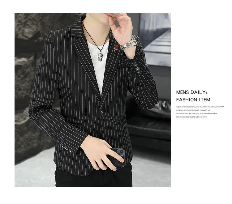 New Men's Fashion Business Gentleman Stripe Outdoor British Style Trend Wedding Banquet Luxe Outdoor Casual Blazer