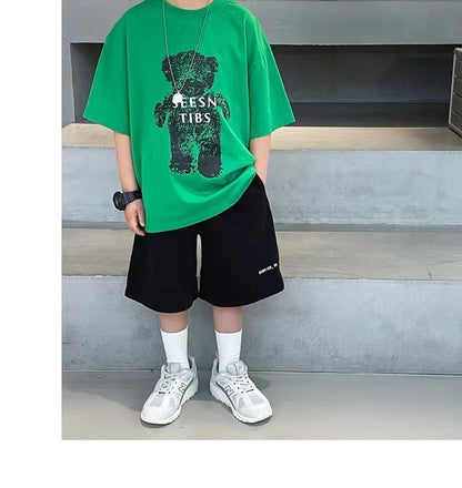 Summer Boys Cotton Cartoon Alphabet Short-Sleeved t-Shirt Tops+Short Pant Set School Kids Tracksuit Children 2PCS Outfit 3-16Yrs